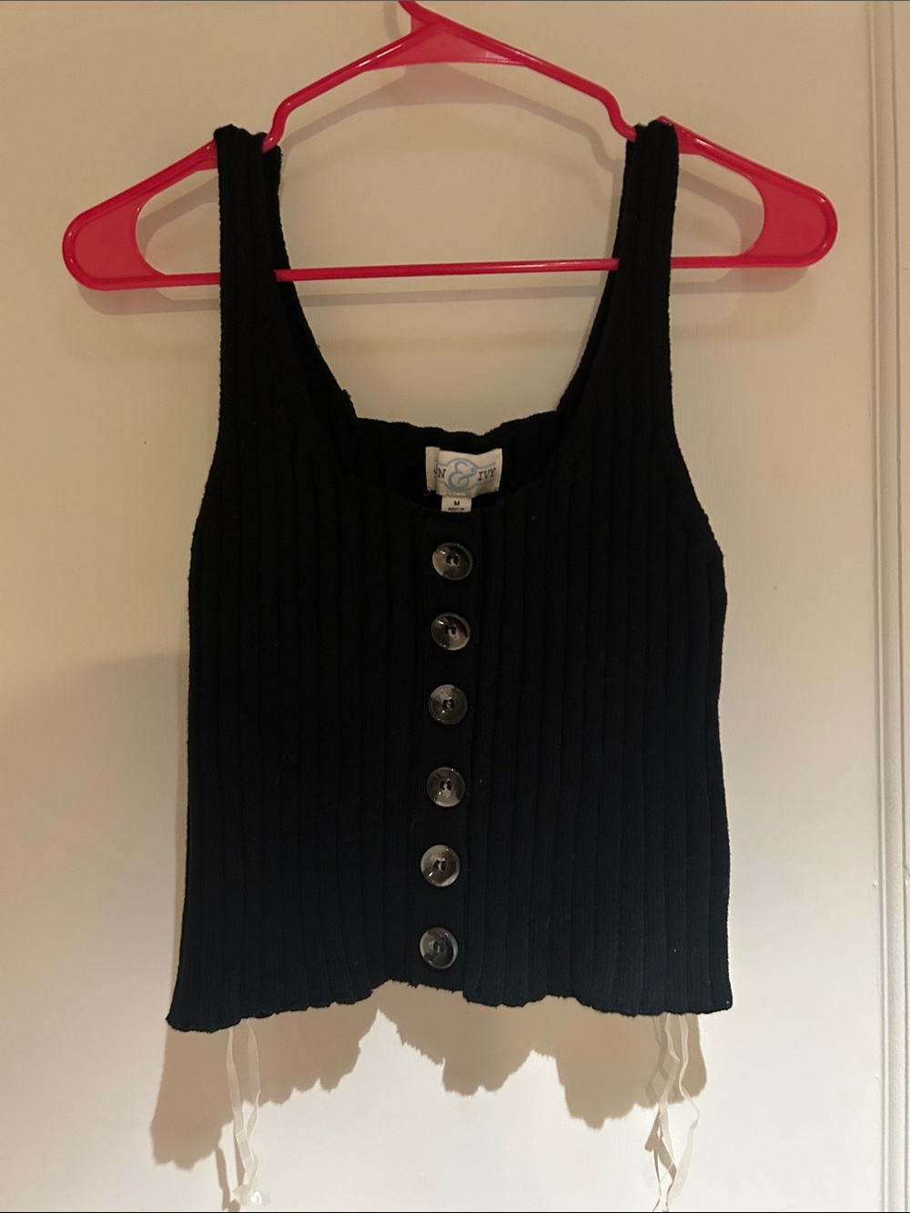 Black Ribbed Button-Front Tank Top